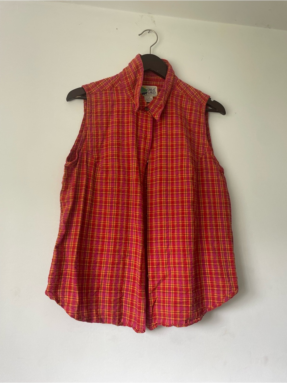 Sleeveless Plaid Button-Front Tank Top — Red & Yellow